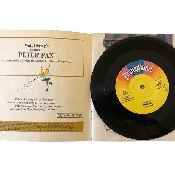 VTG 70’s Walt Disney’s Peter Pan Book Record Songs From Film See Hear Read Kids - Picture 2 of 8
